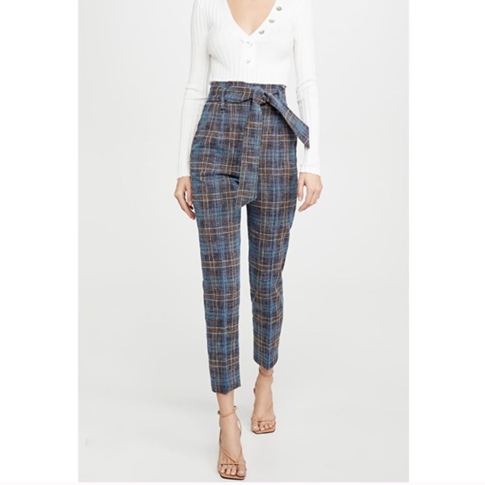 Veronica Beard Clerence Plaid Tweed Super High Waist Pants